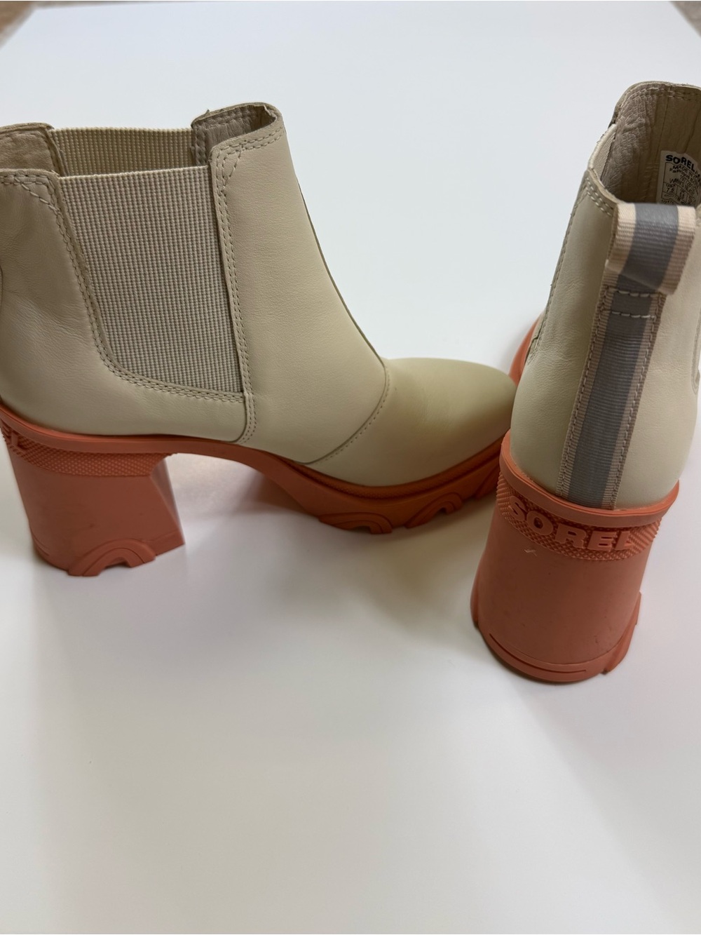 Sorel Cream Chelsea Boots with Coral Chunky Heel